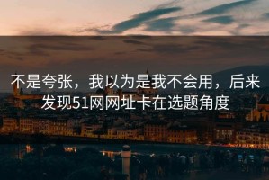 不是夸张，我以为是我不会用，后来发现51网网址卡在选题角度