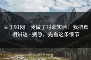 关于91网…我做了对照实验：我把真相讲透 - 别急，先看这条细节