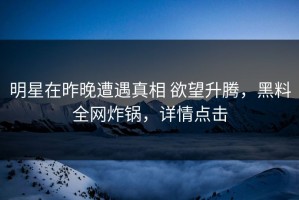 明星在昨晚遭遇真相 欲望升腾，黑料全网炸锅，详情点击