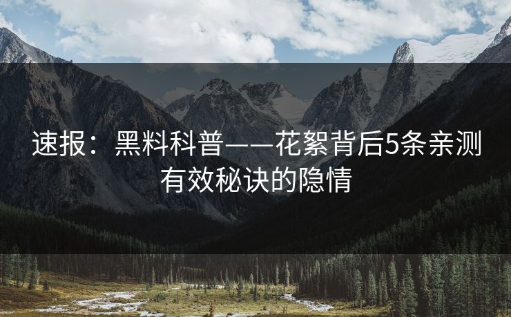 速报：黑料科普——花絮背后5条亲测有效秘诀的隐情