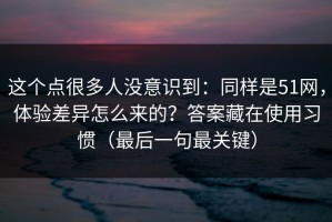 这个点很多人没意识到：同样是51网，体验差异怎么来的？答案藏在使用习惯（最后一句最关键）