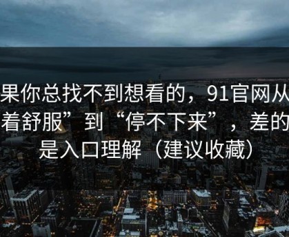 如果你总找不到想看的，91官网从“看着舒服”到“停不下来”，差的就是入口理解（建议收藏）