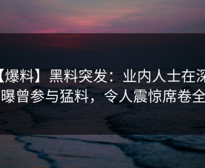 【爆料】黑料突发：业内人士在深夜被曝曾参与猛料，令人震惊席卷全网
