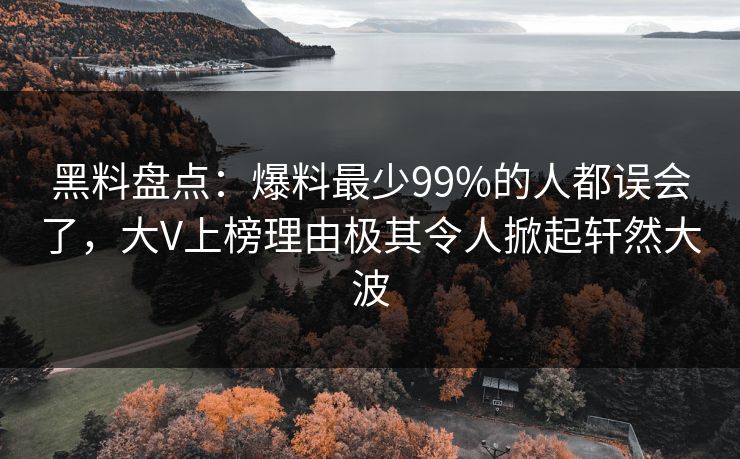 黑料盘点：爆料最少99%的人都误会了，大V上榜理由极其令人掀起轩然大波